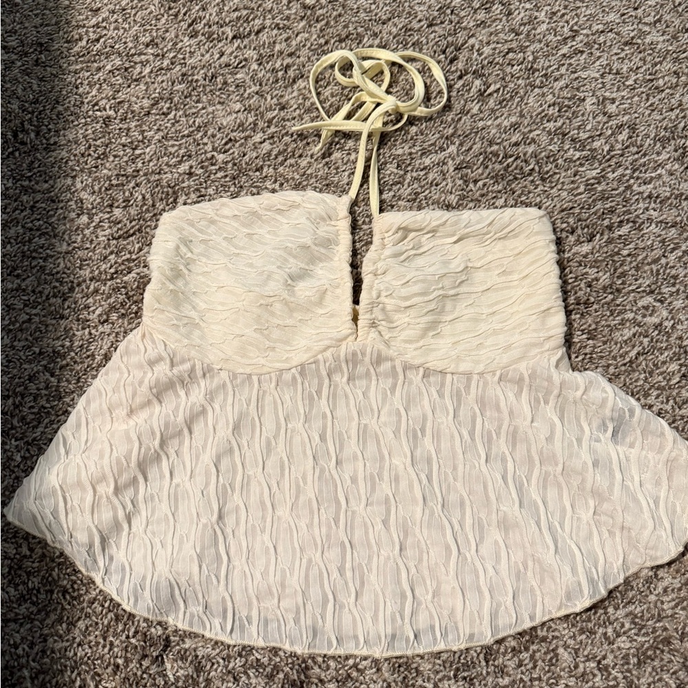 SHEIN Cream Textured Halter Top
